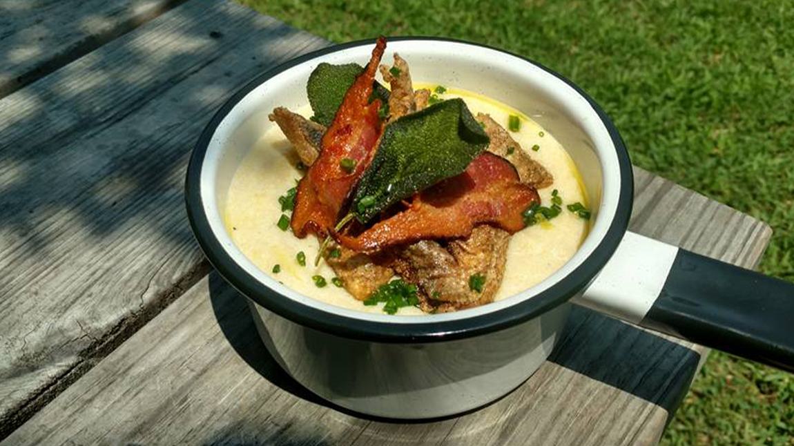 Crispy Mullet with Roasted Jowls, Creamy Grits, and Fried Sage